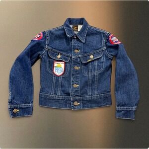 Vintage 80s Lee Riders Denim Jacket Kids USA Patch Custom Jean Youth Size 10